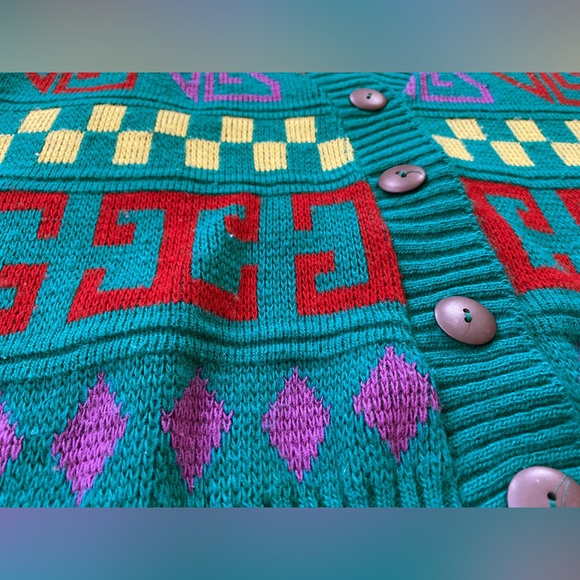 Vintage geometric print button down cardigan - Picture 8 of 12